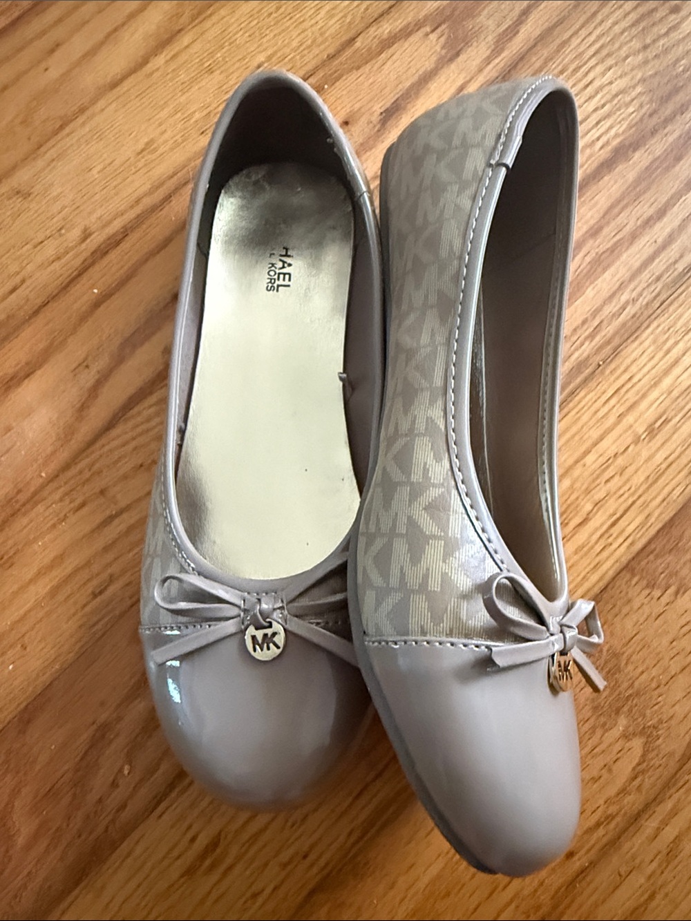Michael Kors Women's Taupe Patent & Logo Ballet Flats